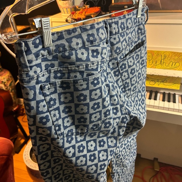 H&M Divided Rare Retro Floral Blue Patterned Flare Jeans Size 10 - Picture 7 of 15